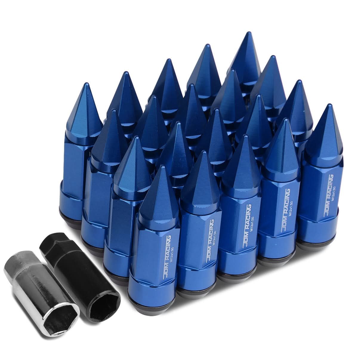 M12 x 1.5 Extended Spike Lug Nuts 20pc Set Blue Aluminum