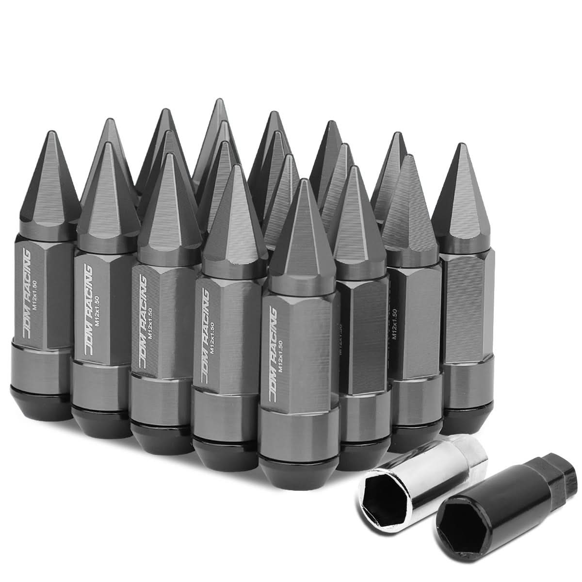 M12 x 1.5 Aluminum Lug Nuts w/ Steel Spike Extended 20pc Gun Metal