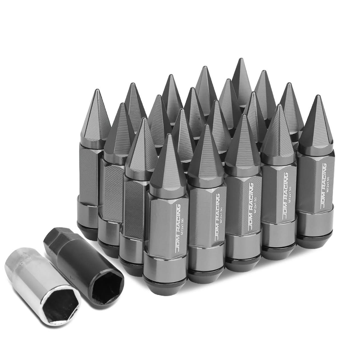 M12 x 1.5 Aluminum Lug Nuts w/ Steel Spike Extended 20pc Gun Metal