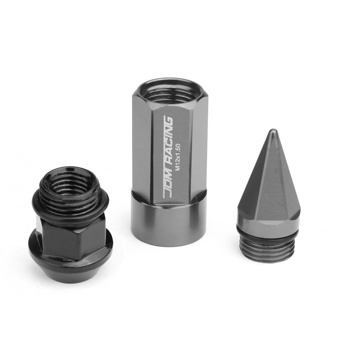 M12 x 1.5 Aluminum Lug Nuts w/ Steel Spike Extended 20pc Gun Metal