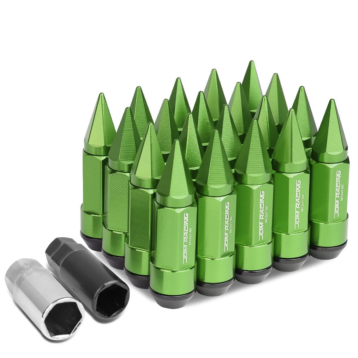 M12 x 1.5 Extended Aluminum Lug Nuts w/ Removable Spike 20pc Green