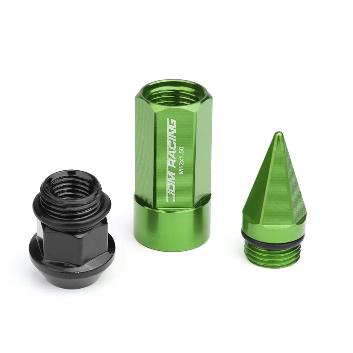 M12 x 1.5 Extended Aluminum Lug Nuts w/ Removable Spike 20pc Green