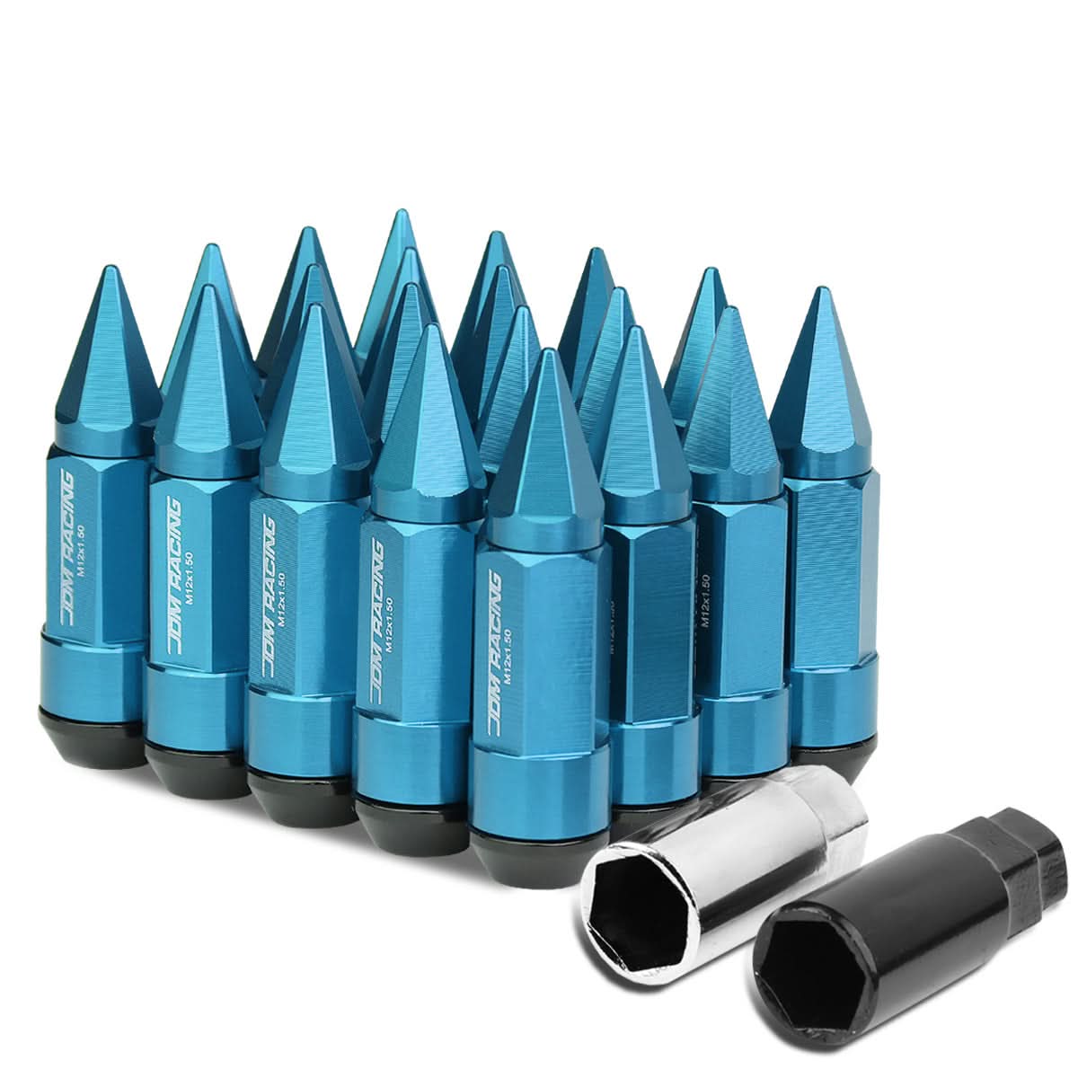 M12 x 1.5 Extended Aluminum Lug Nuts with Removable Spike - Light Blue
