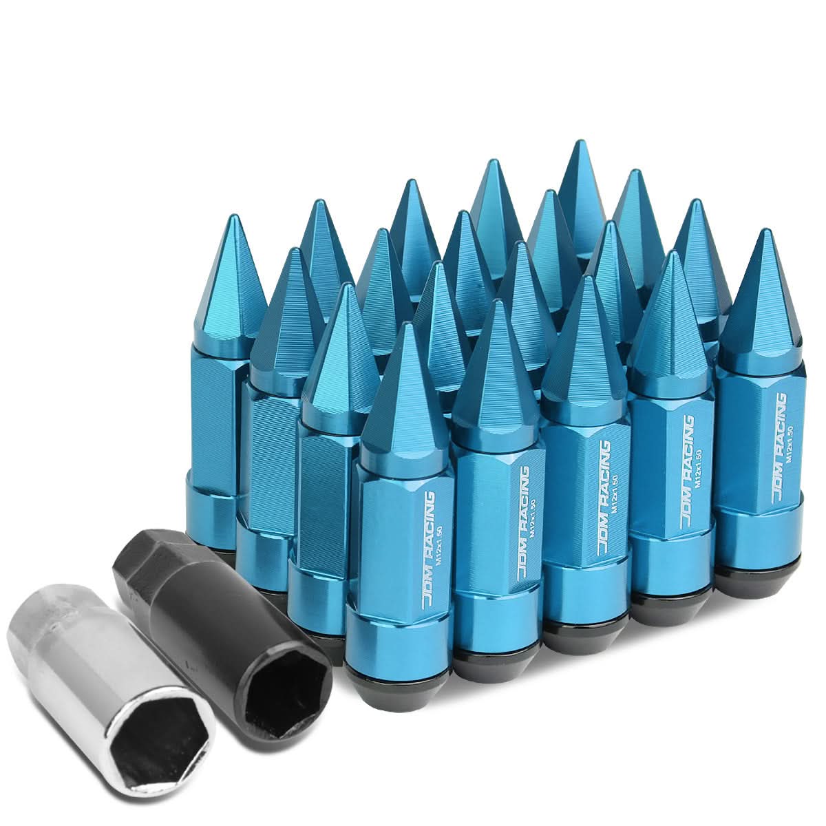 M12 x 1.5 Extended Aluminum Lug Nuts with Removable Spike - Light Blue