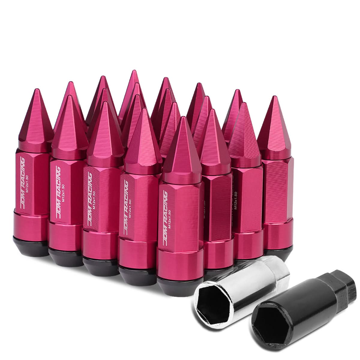 M12 x 1.5 Extended Aluminum Lug Nuts with Removable Spike 20pc Pink