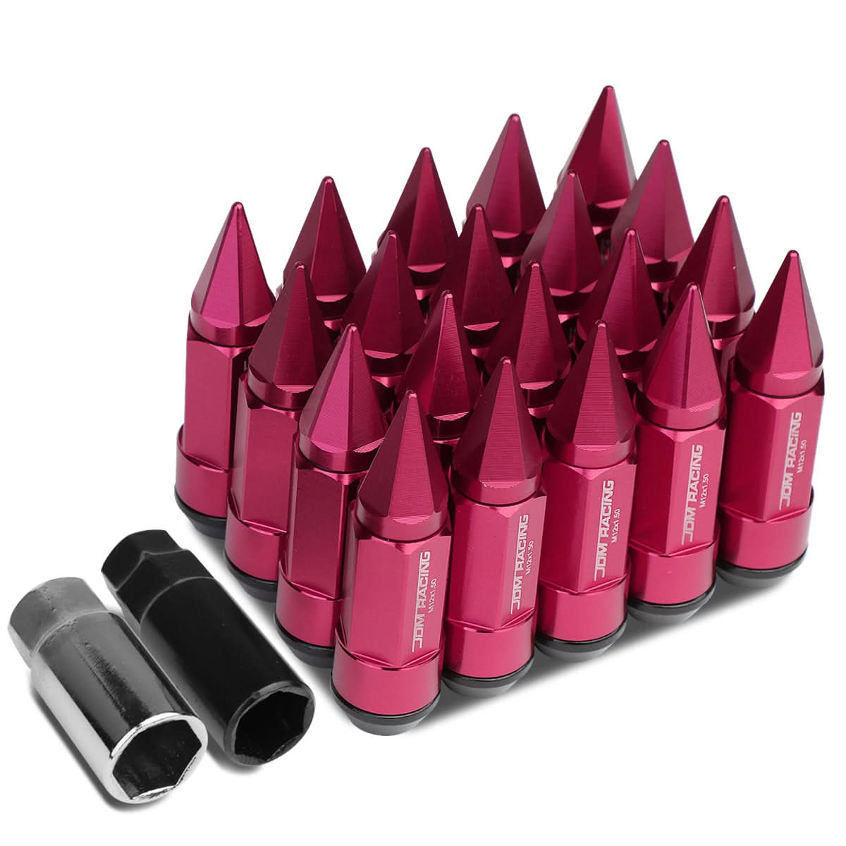 M12 x 1.5 Extended Aluminum Lug Nuts with Removable Spike 20pc Pink