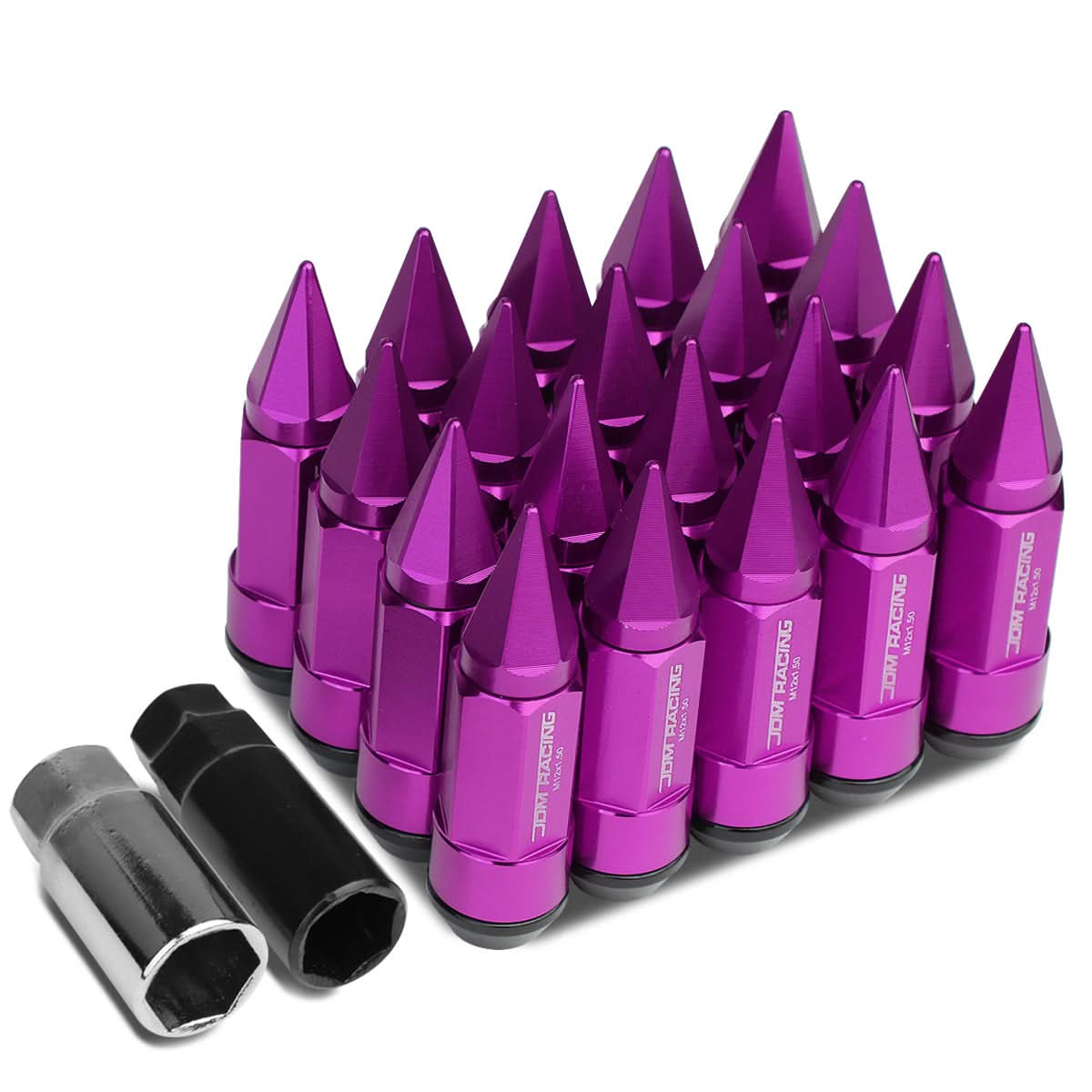 M12 x 1.5 Extended Aluminum Lug Nuts with Spikes - Purple 20pc
