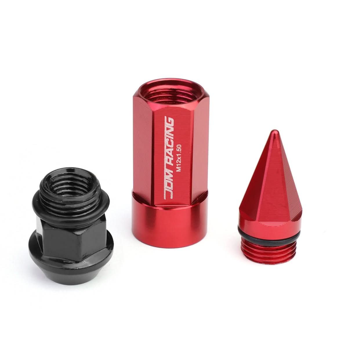 M12 x 1.5 Extended Spike Lug Nuts 20pc Set Red Aluminum