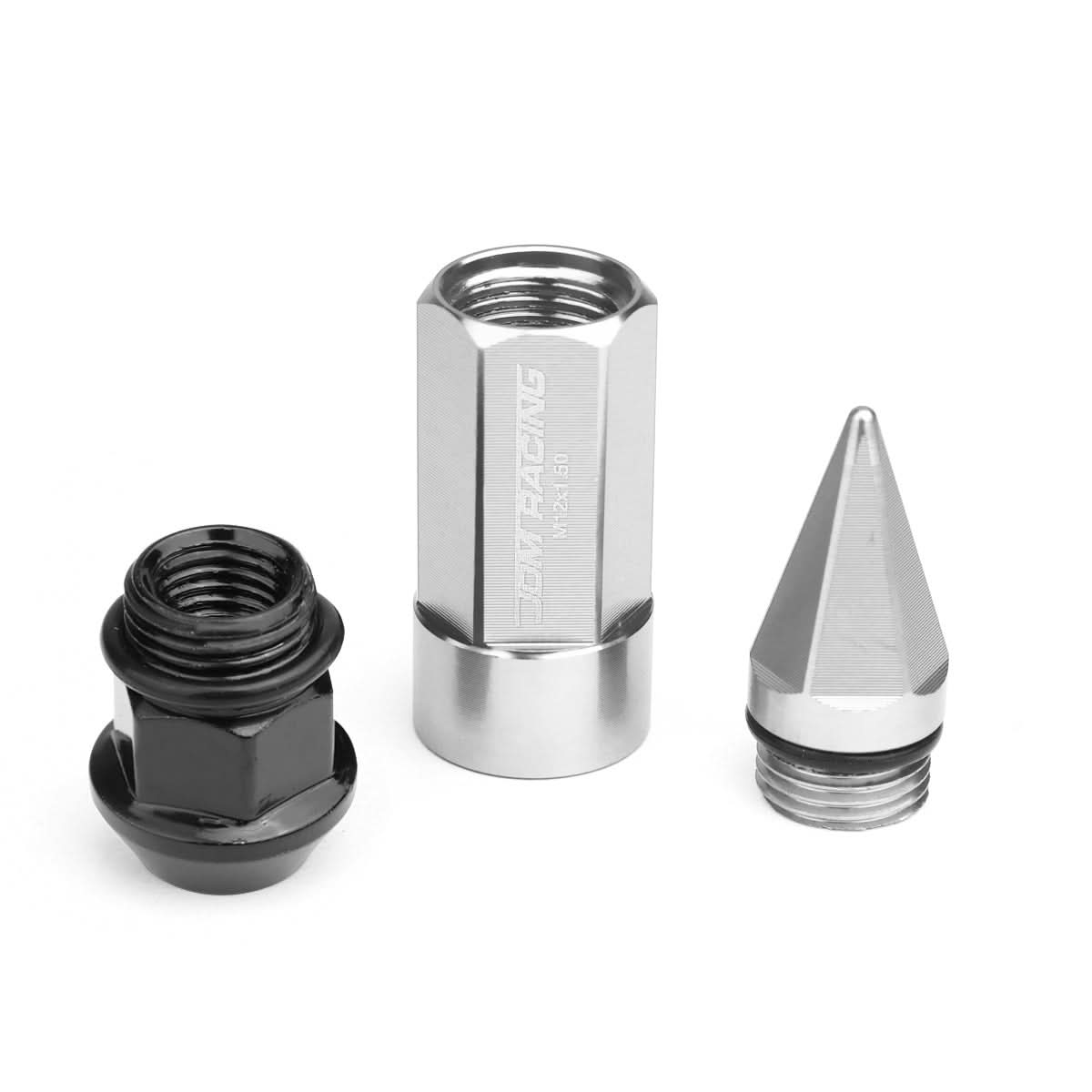 M12 x 1.5 Aluminum Extended Lug Nuts with Removable Spikes - Silver 20pc