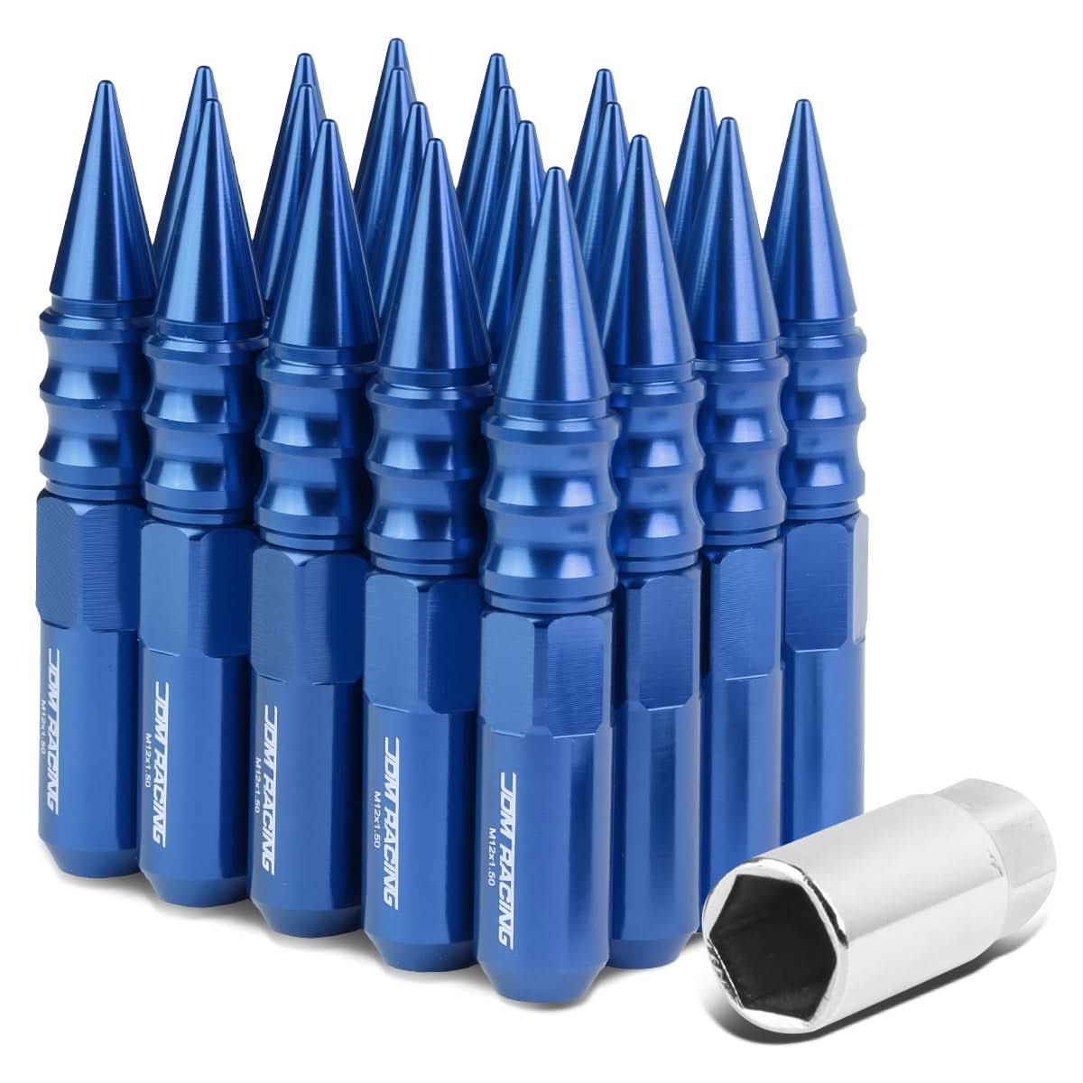 Universal M12x1.5 Extended Spike Lug Nuts 20pc Set Aluminum Blue