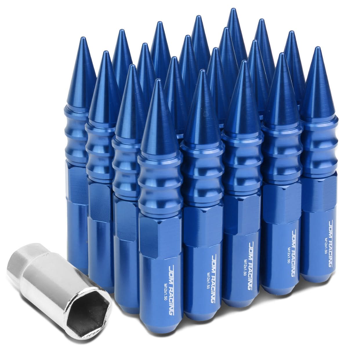 Universal M12x1.5 Extended Spike Lug Nuts 20pc Set Aluminum Blue