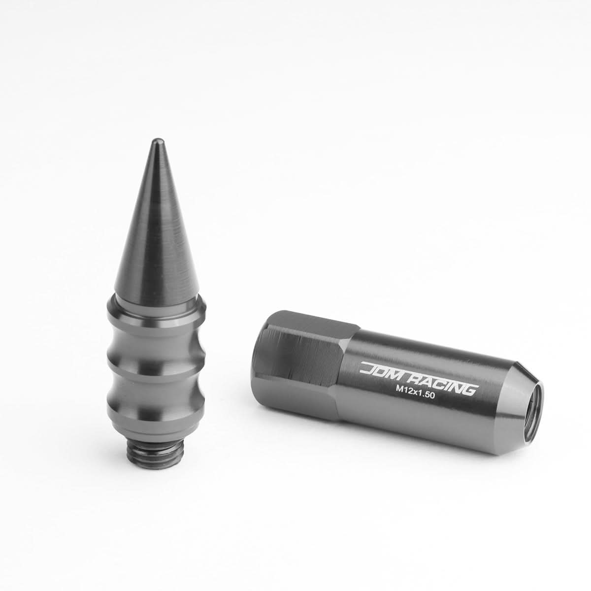 M12 x 1.5 Aluminum Spike Lug Nuts 60mm Extended 20pc Set Gun Metal