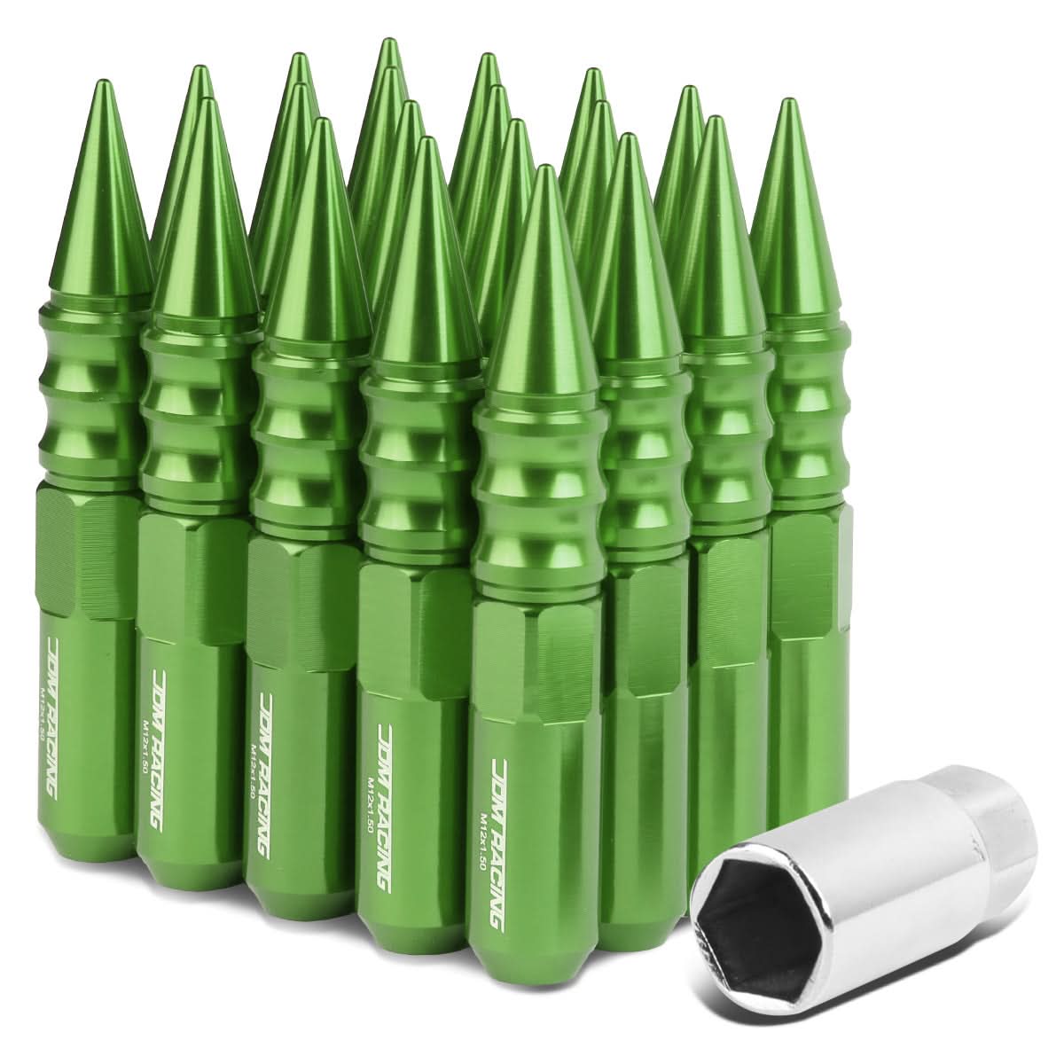 Universal 400 Style Extended Spike Lug Nuts M12 x 1.5 Green Aluminum