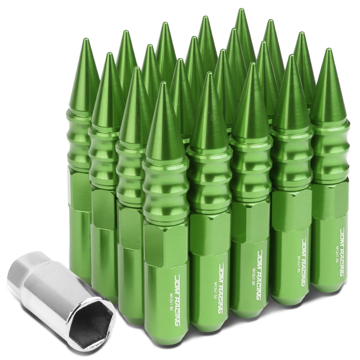 Universal 400 Style Extended Spike Lug Nuts M12 x 1.5 Green Aluminum
