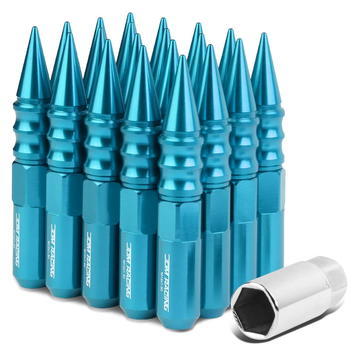 Universal Aluminum Lug Nuts M12x1.5 Extended Spike 20pc - Light Blue