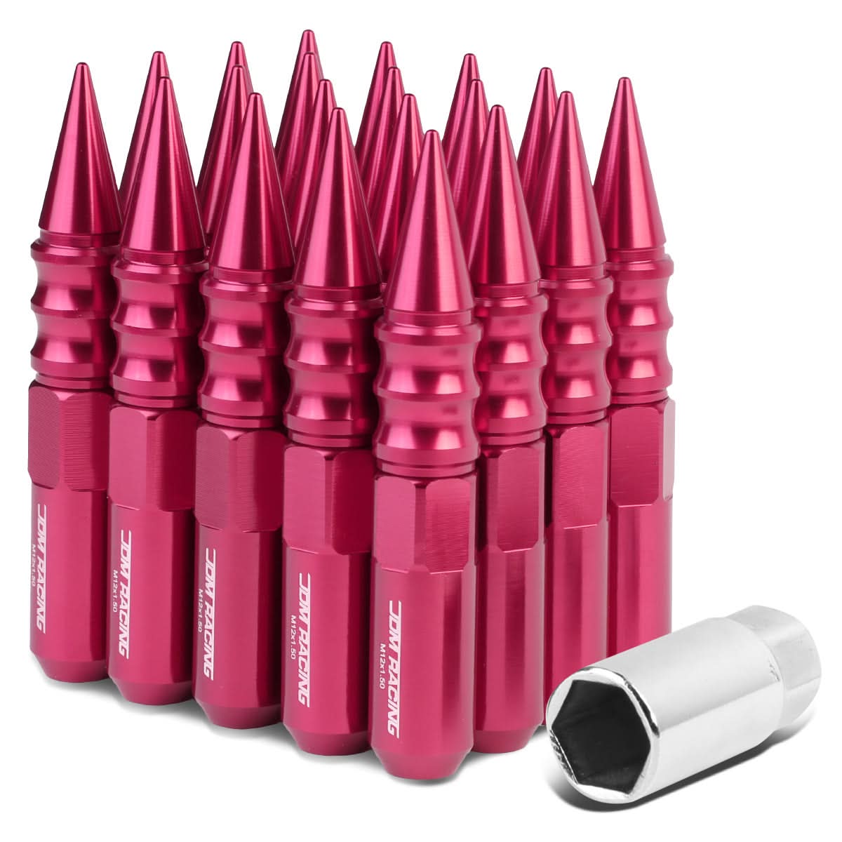 M12 x 1.5 Extended Spike Lug Nuts 20pc Set - Aluminum Pink
