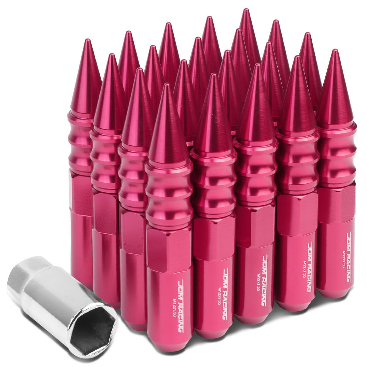 M12 x 1.5 Extended Spike Lug Nuts 20pc Set - Aluminum Pink