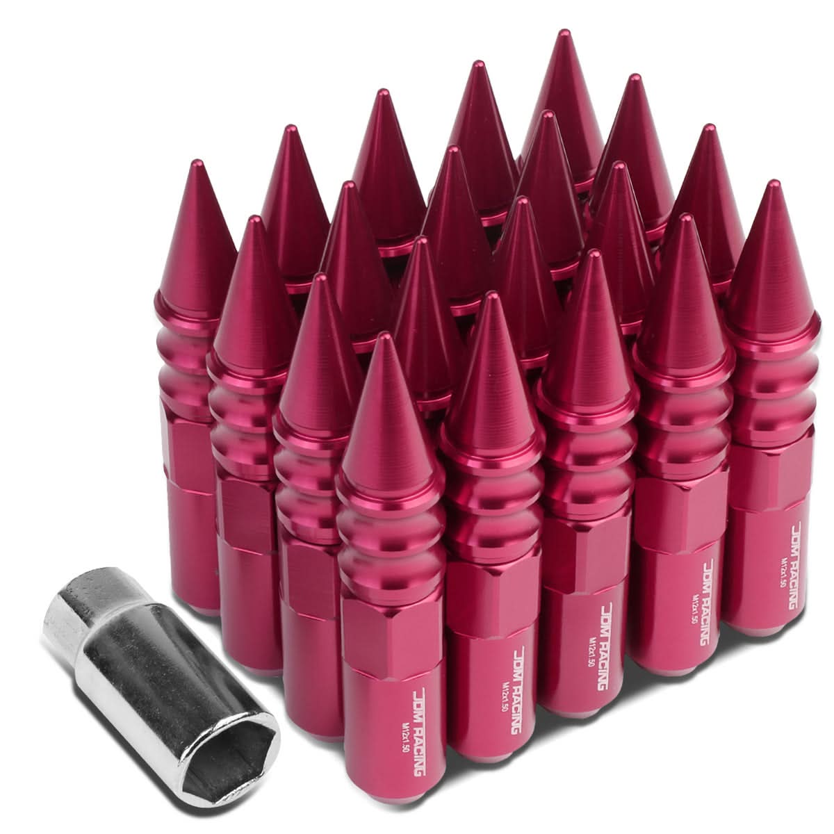 M12 x 1.5 Extended Spike Lug Nuts 20pc Set - Aluminum Pink