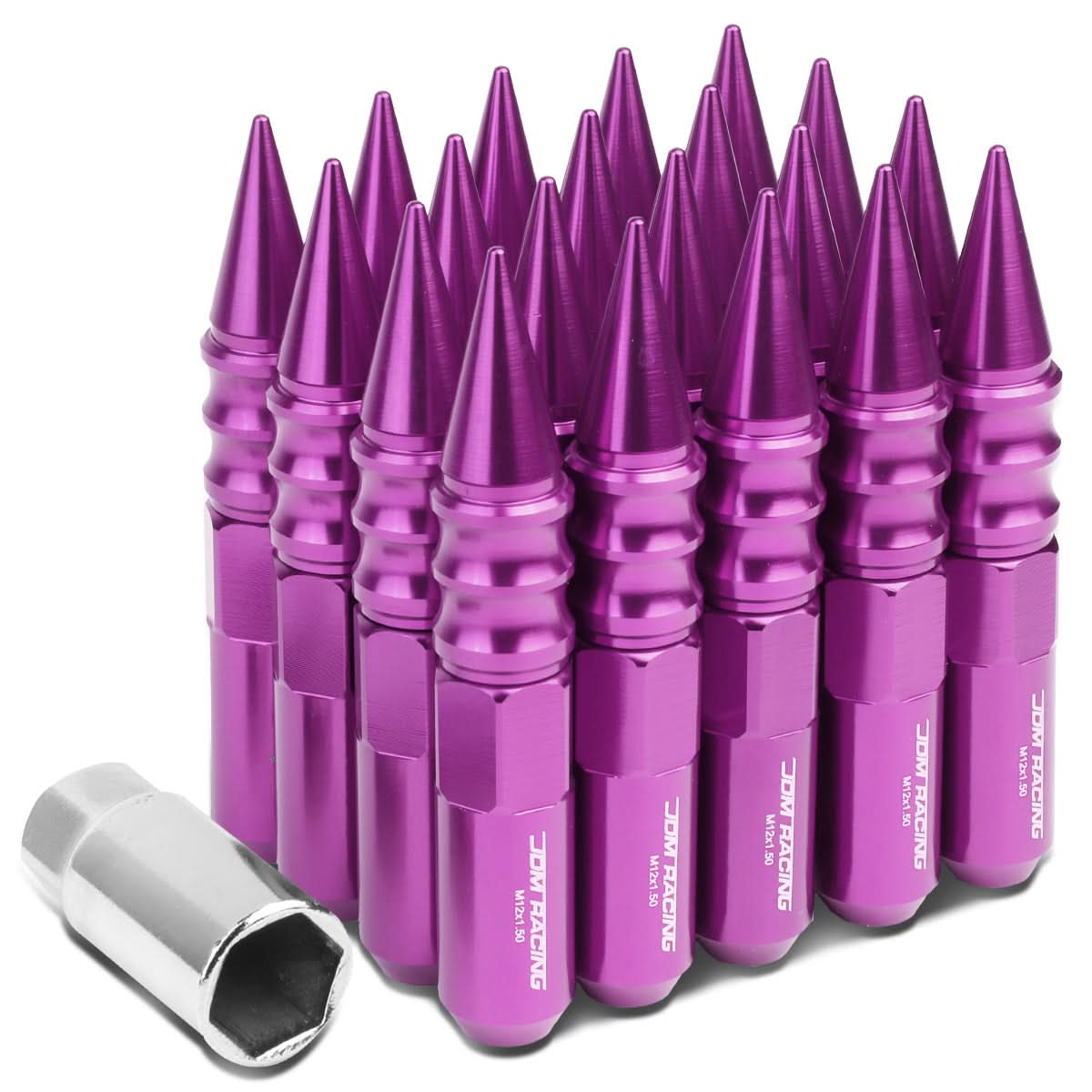 Universal Aluminum Lug Nuts M12x1.5 Purple Extended Spike 20pc Kit