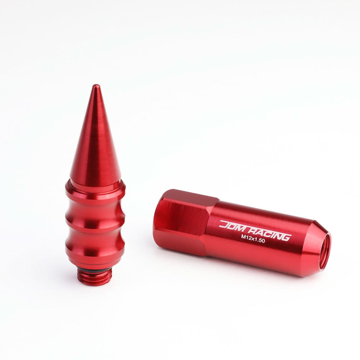 M12 x 1.5 60mm Extended Spike Lug Nuts 20pc Set Aluminum Red