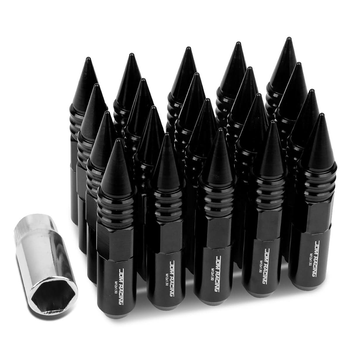 M12 x 1.5 Aluminum Lug Nuts with Removable Spike 20pc Set Black