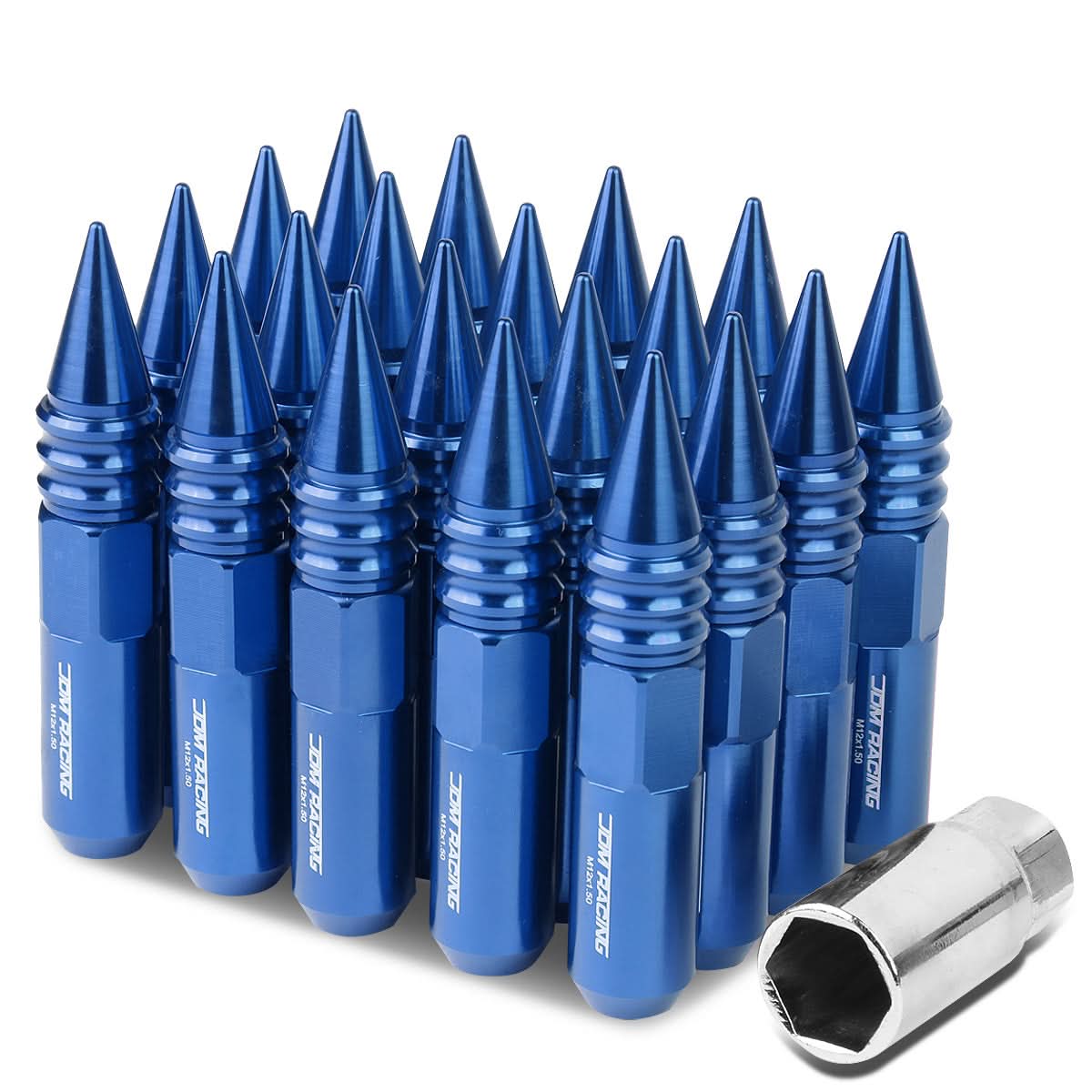 M12 x 1.5 60mm Aluminum Lug Nuts w/ Removable Spike 20pc Blue