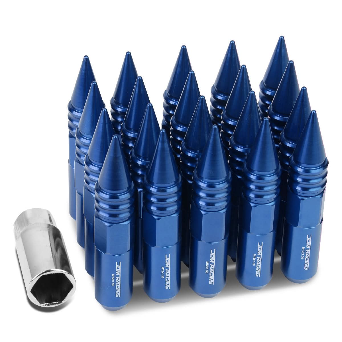 M12 x 1.5 60mm Aluminum Lug Nuts w/ Removable Spike 20pc Blue