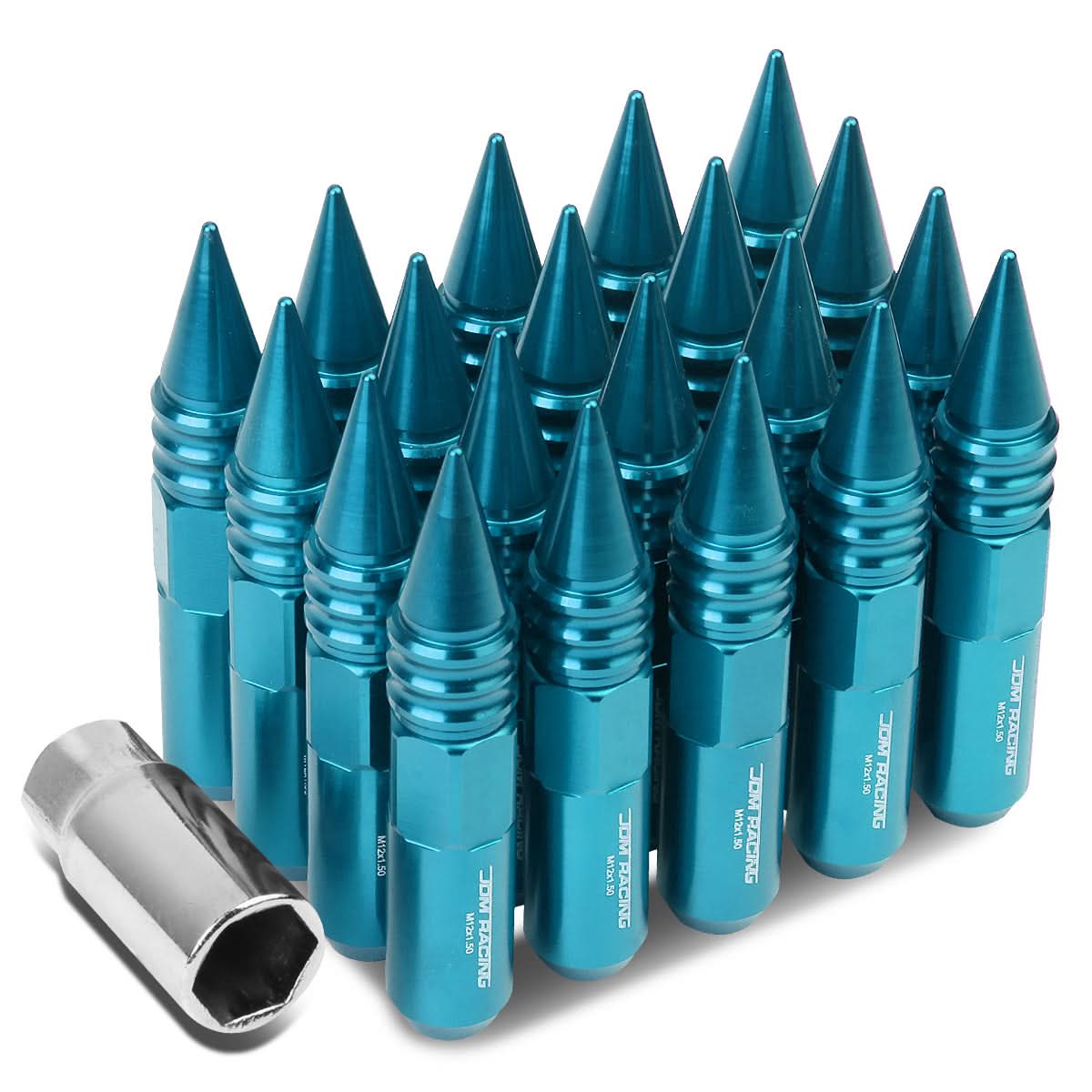 M12 x 1.5 Aluminum Lug Nuts 400 Style w/ Spike 20pc Light Blue