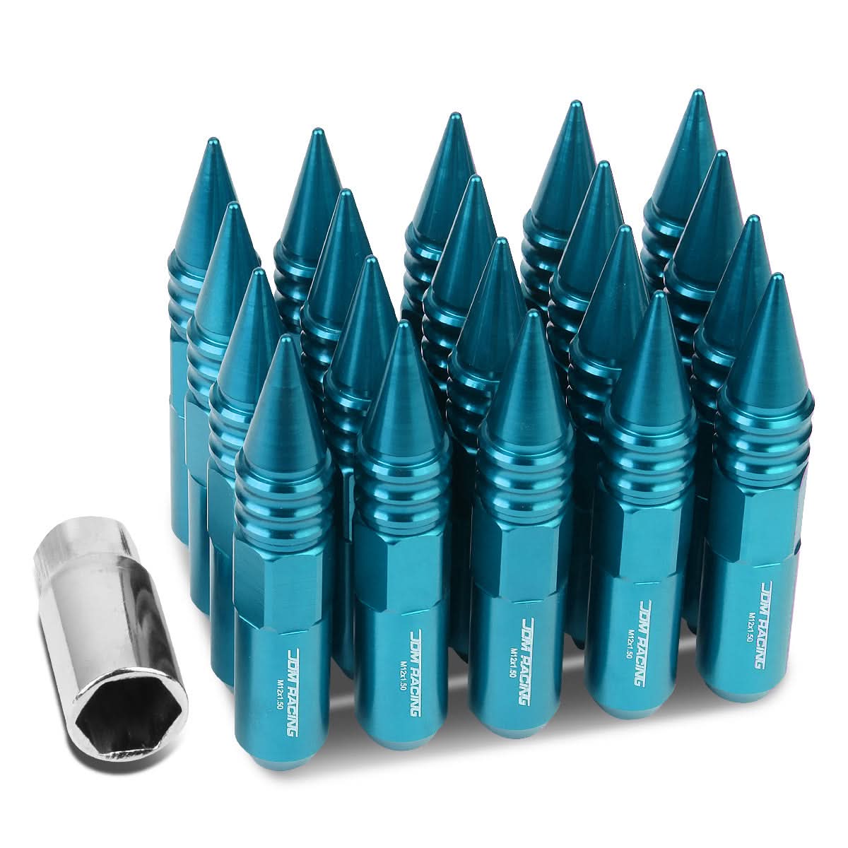 M12 x 1.5 Aluminum Lug Nuts 400 Style w/ Spike 20pc Light Blue