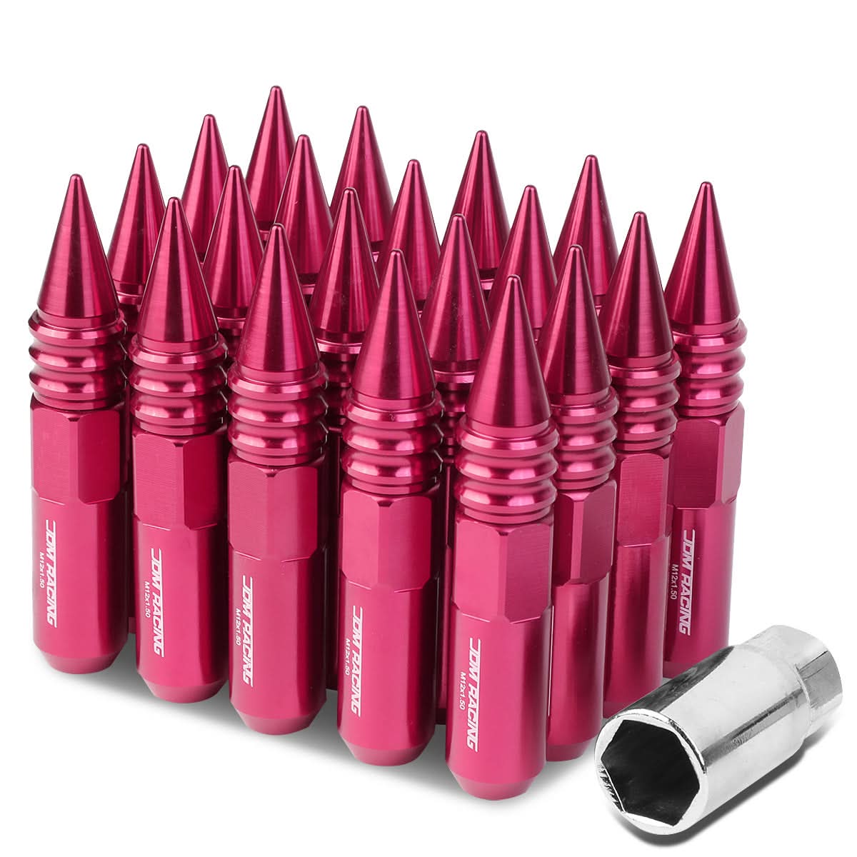 M12 x 1.5 Aluminum Lug Nuts with Removable Spike 20pc Set - Pink