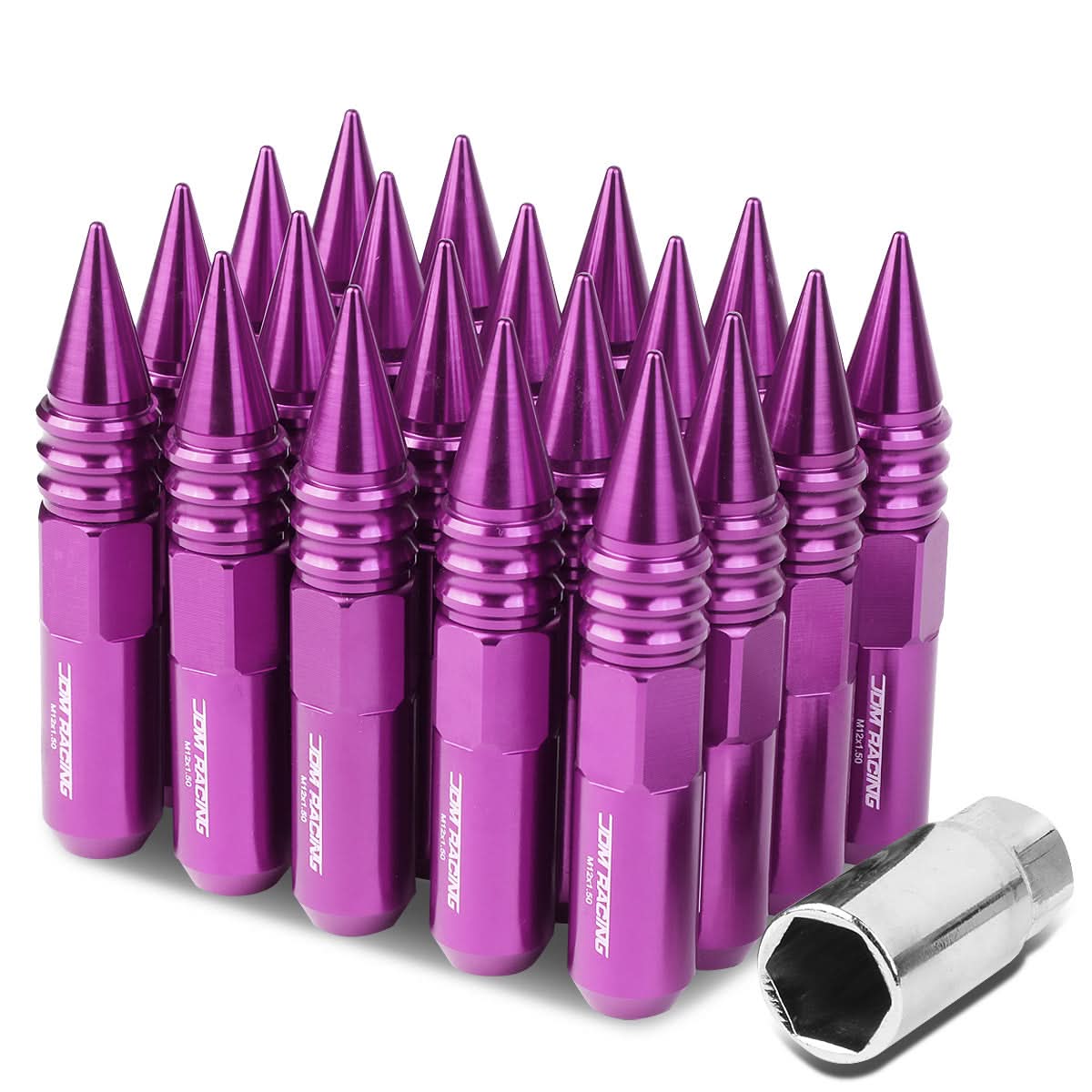 M12 x 1.5 Purple Aluminum Lug Nuts 20pc Set with Spikes