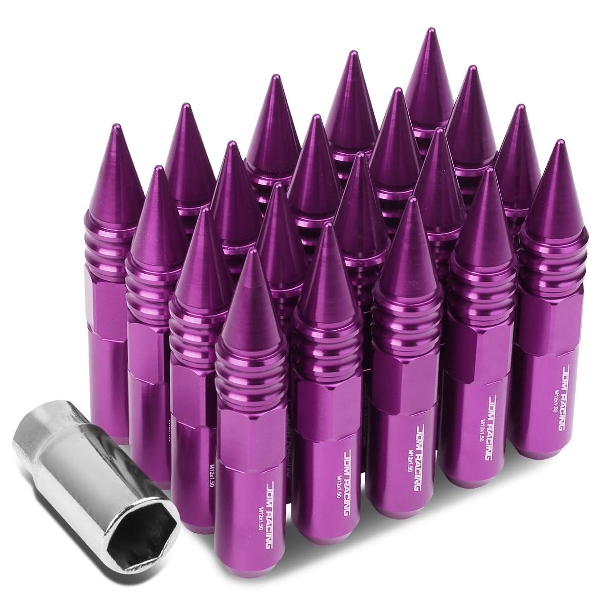 M12 x 1.5 Purple Aluminum Lug Nuts 20pc Set with Spikes