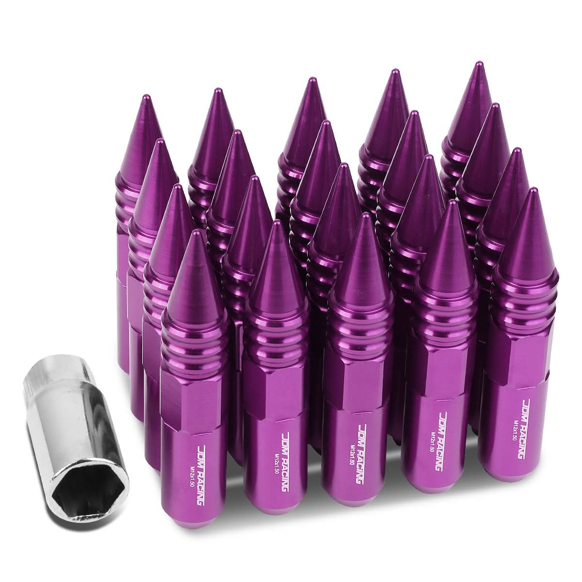M12 x 1.5 Purple Aluminum Lug Nuts 20pc Set with Spikes