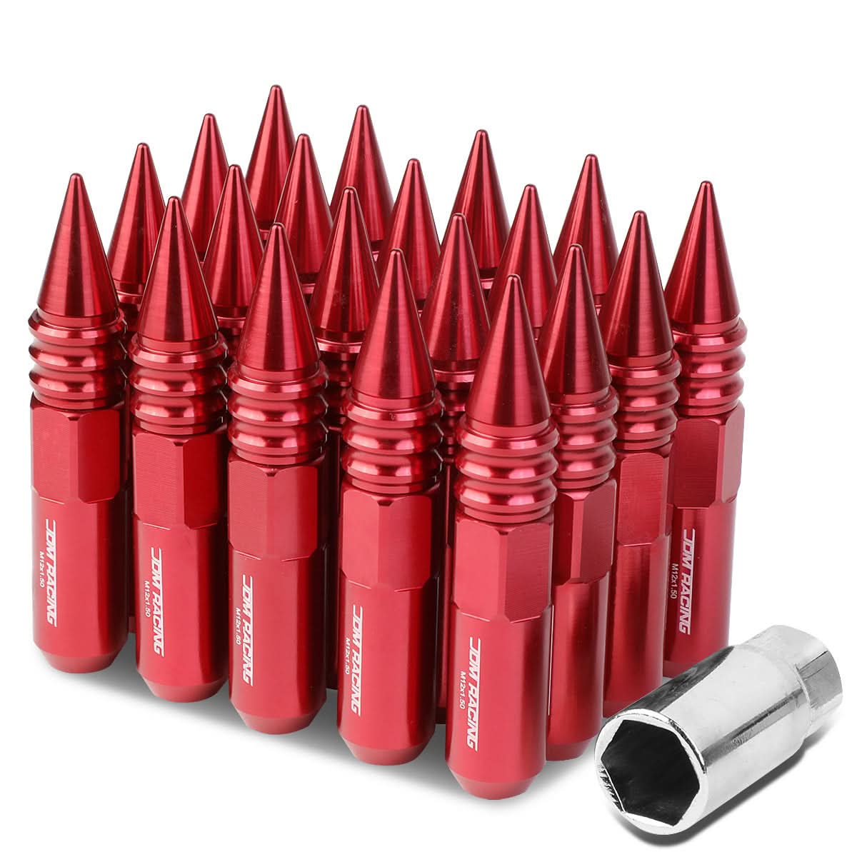 M12 x 1.5 Aluminum Lug Nuts 400 Style w/ Removable Spike 20pc Red