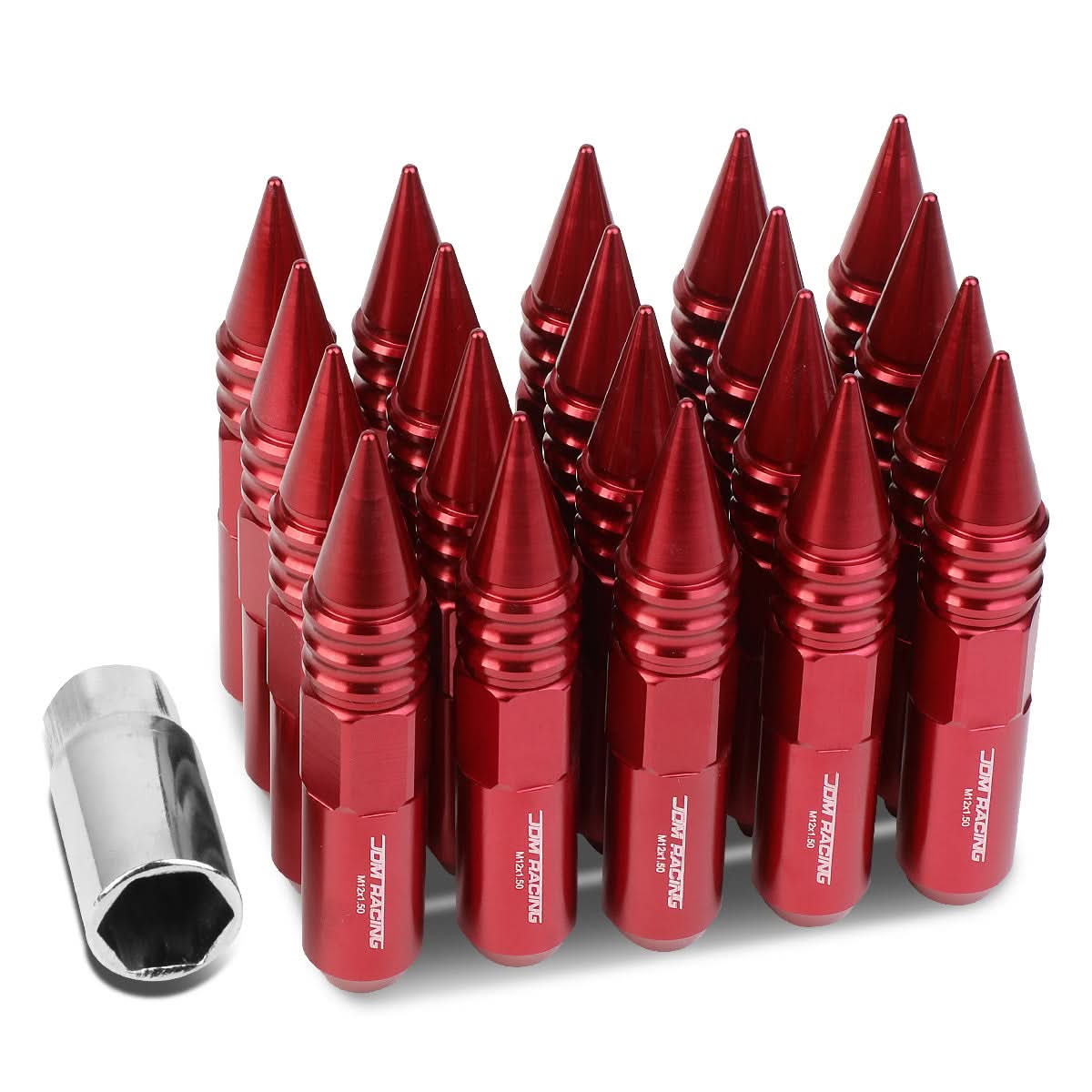 M12 x 1.5 Aluminum Lug Nuts 400 Style w/ Removable Spike 20pc Red