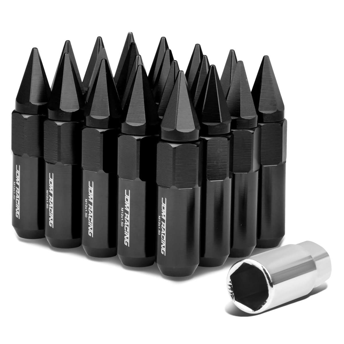 M12 x 1.5 Aluminum Lug Nuts 60MM/90MM w/ Removable Spikes 20PC Black