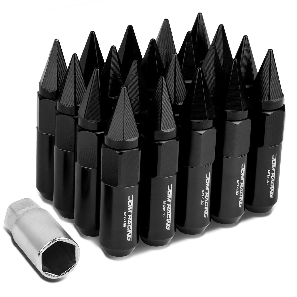 M12 x 1.5 Aluminum Lug Nuts 60MM/90MM w/ Removable Spikes 20PC Black