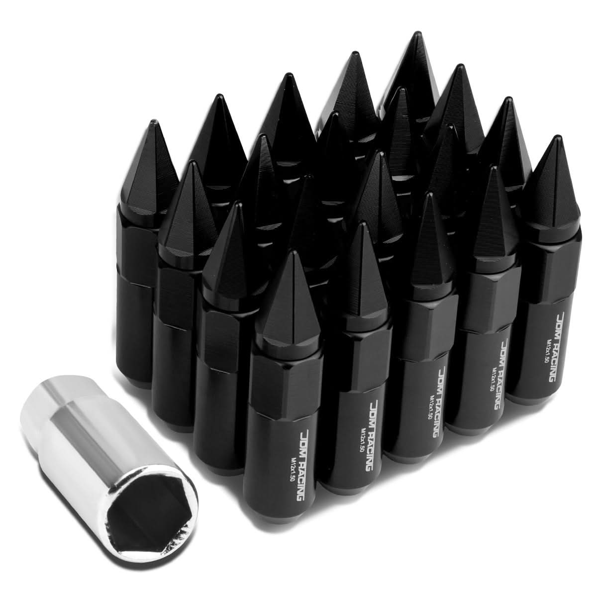 M12 x 1.5 Aluminum Lug Nuts 60MM/90MM w/ Removable Spikes 20PC Black