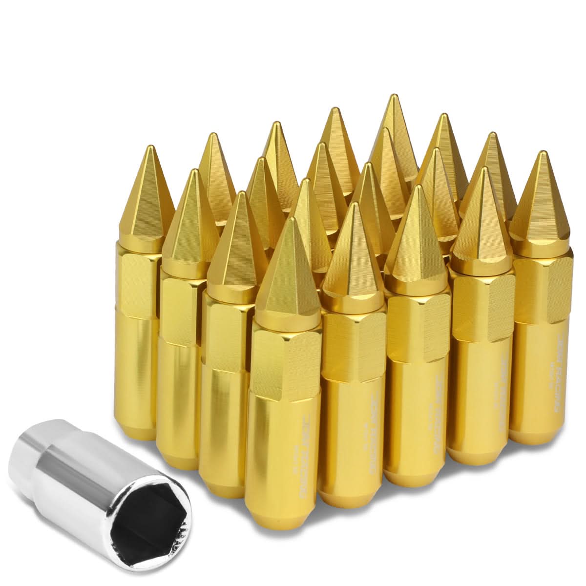 M12 x 1.5 Aluminum Lug Nuts 400 Style w/ Removable Spike 20pc Gold