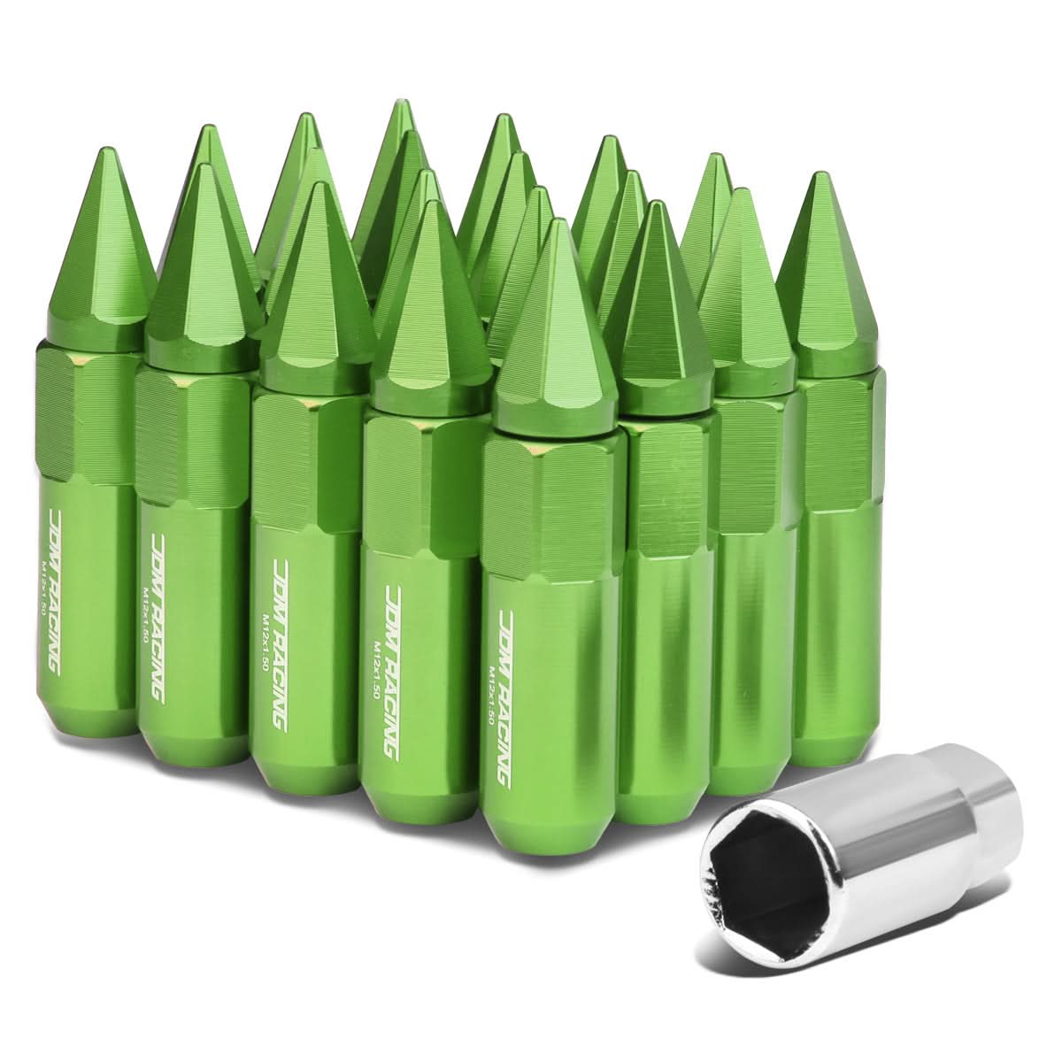 M12 x 1.5 Aluminum Lug Nuts with Removable Spike 20pc Green