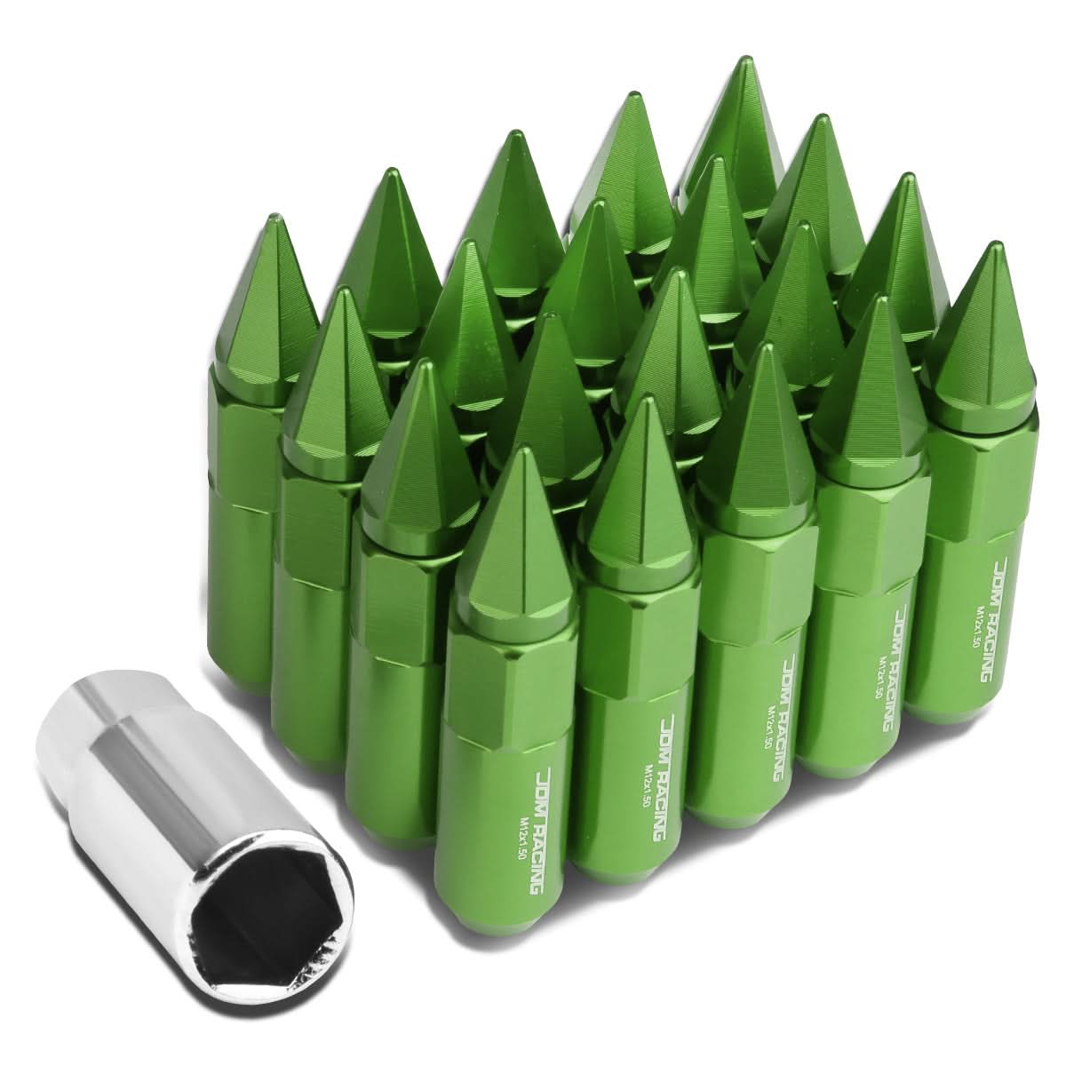 M12 x 1.5 Aluminum Lug Nuts with Removable Spike 20pc Green