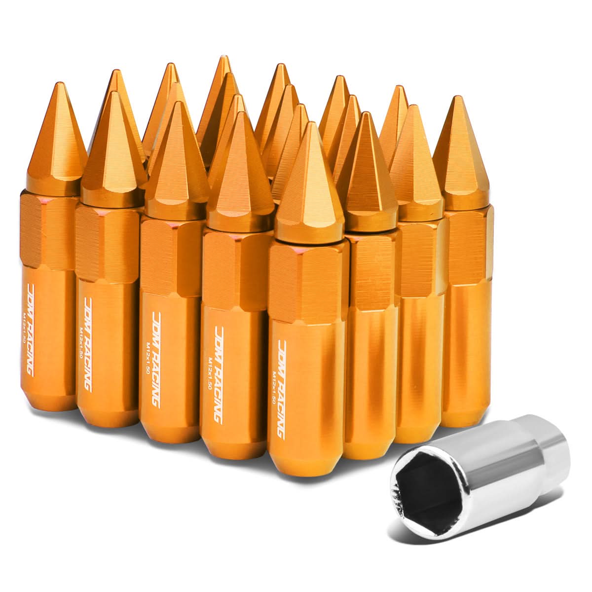 M12 x 1.5 Aluminum Lug Nuts with Removable Spike 20pc Set Orange