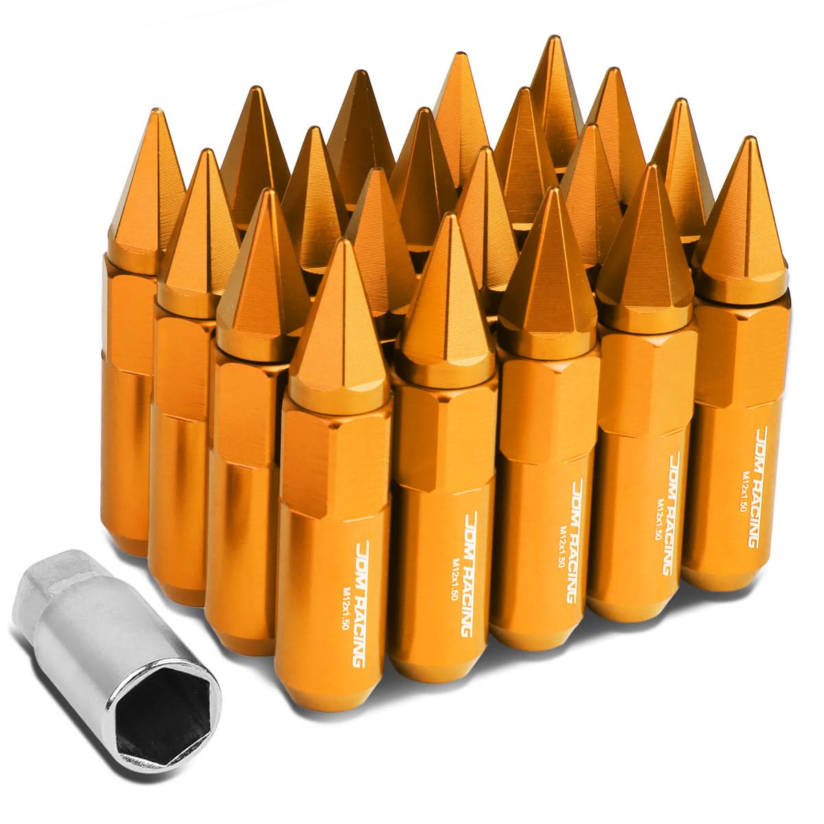 M12 x 1.5 Aluminum Lug Nuts with Removable Spike 20pc Set Orange