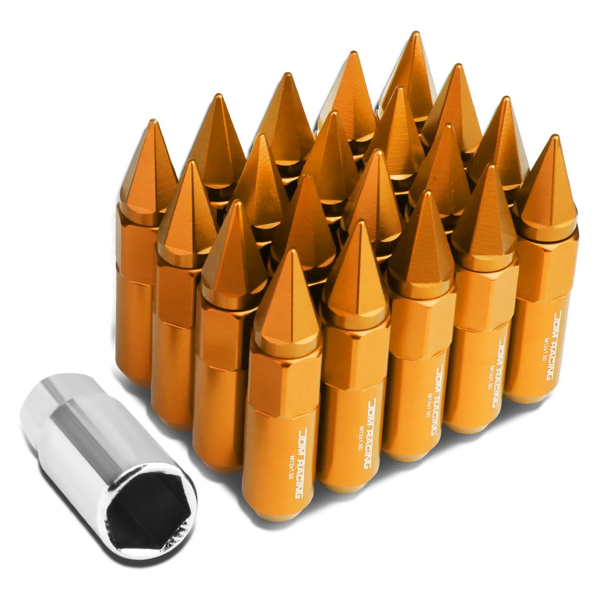 M12 x 1.5 Aluminum Lug Nuts with Removable Spike 20pc Set Orange