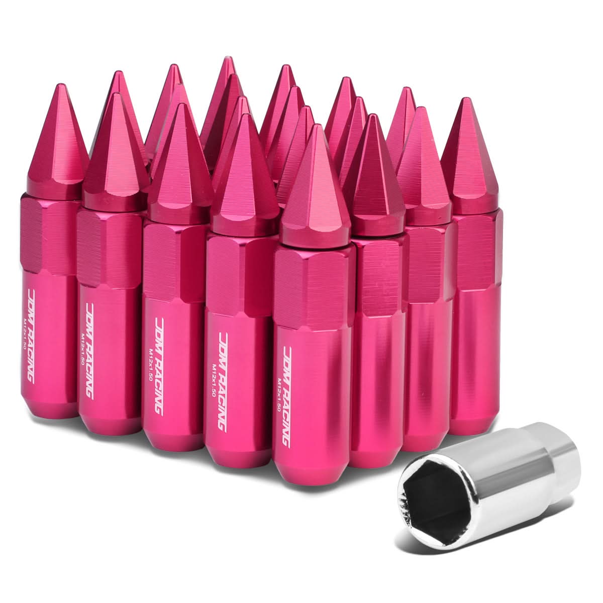 M12 x 1.5 Spike Lug Nuts 60mm/90mm 20pc Set Aluminum Pink