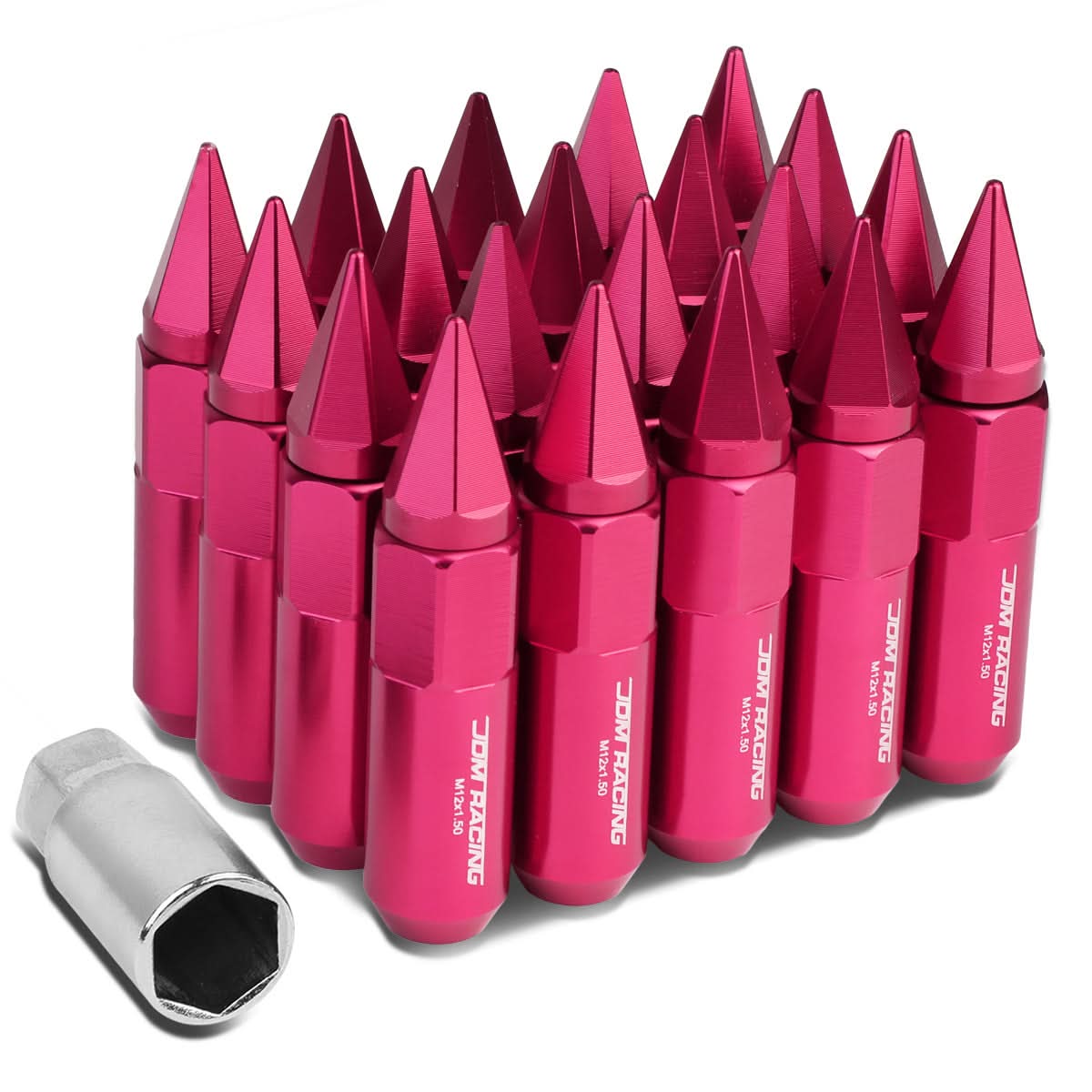 M12 x 1.5 Spike Lug Nuts 60mm/90mm 20pc Set Aluminum Pink