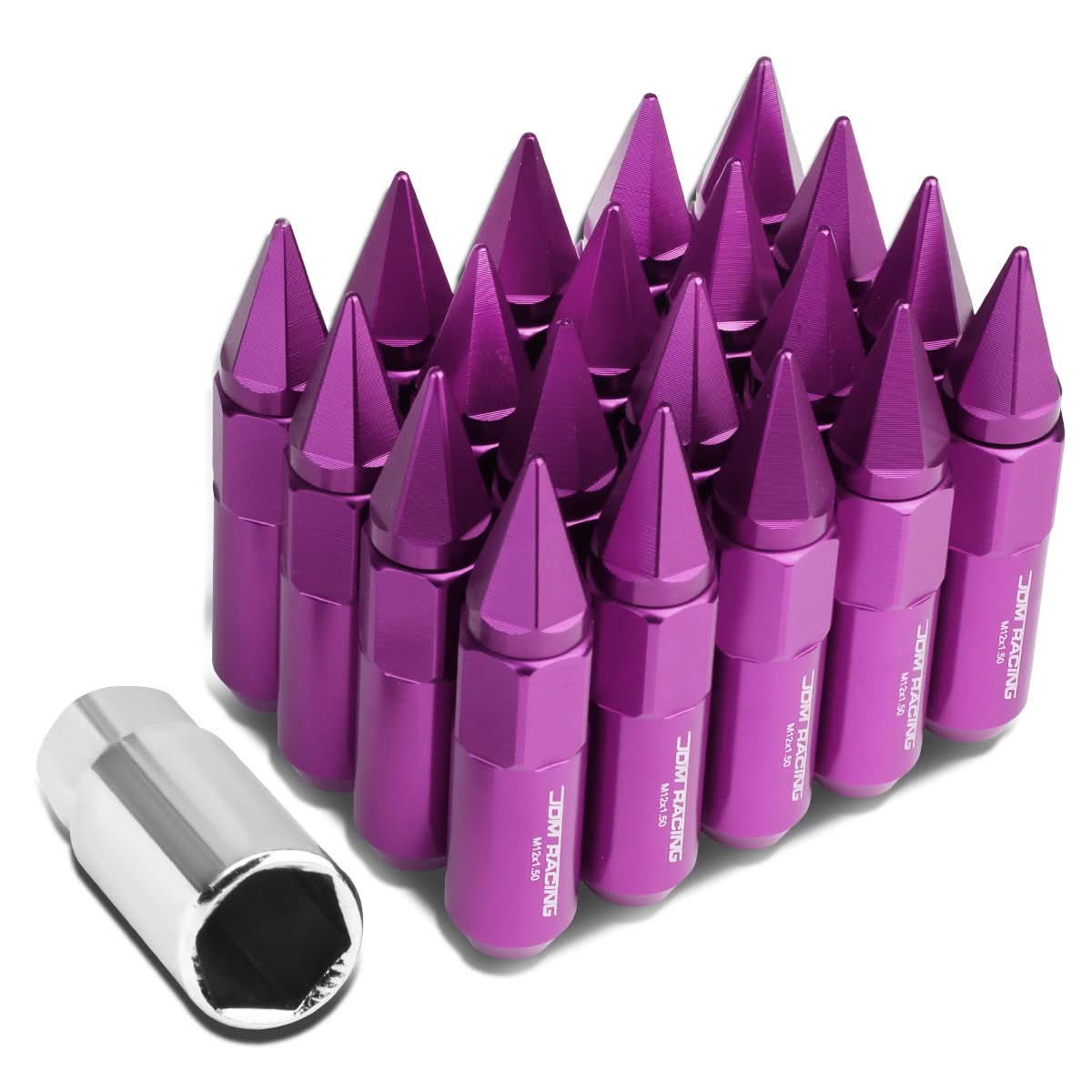M12 x 1.5 Purple Aluminum Lug Nuts w/ Removable Spike 20pc Set