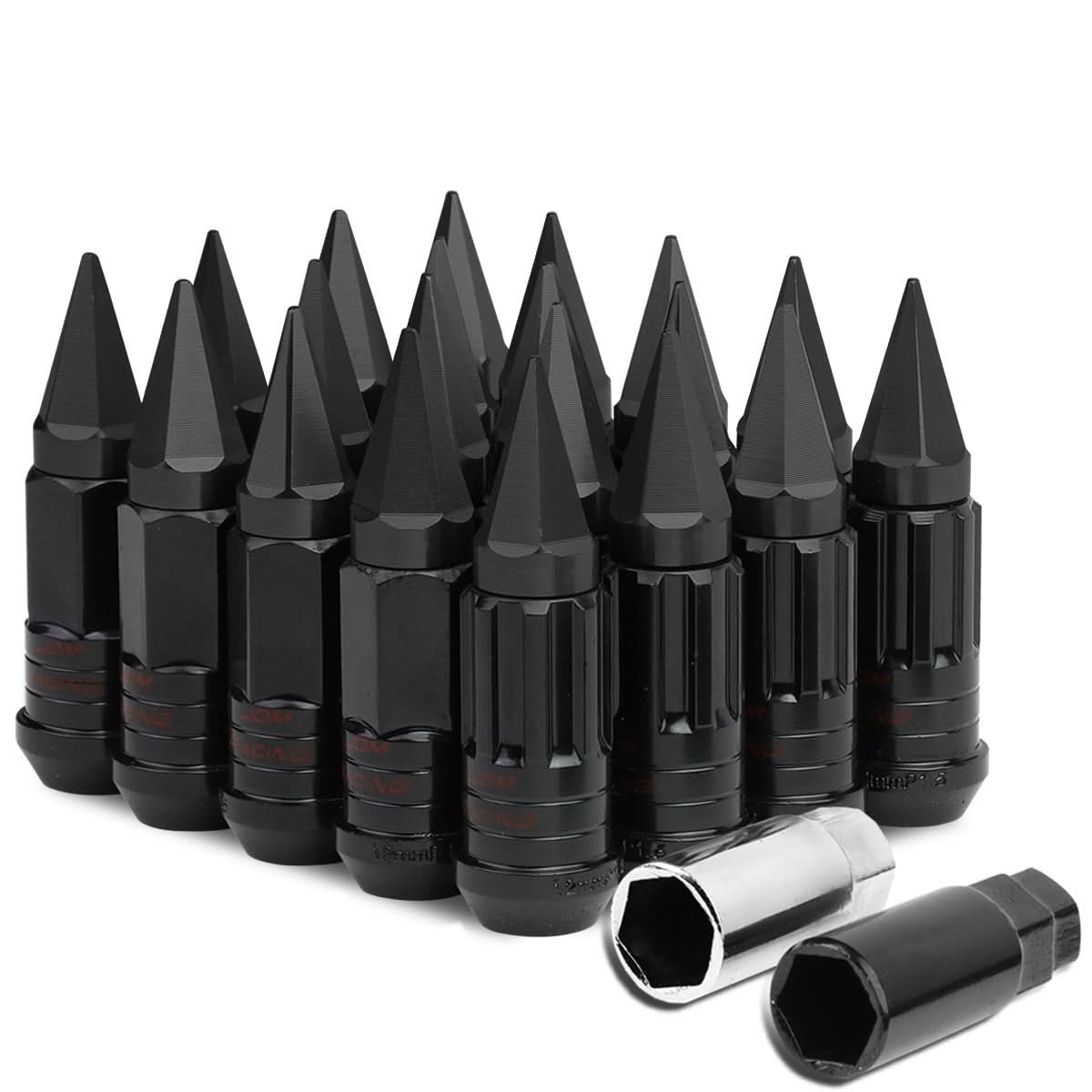 M12 x 1.5 Extended Spike Lug Nuts with Locks 16+4 Set Steel