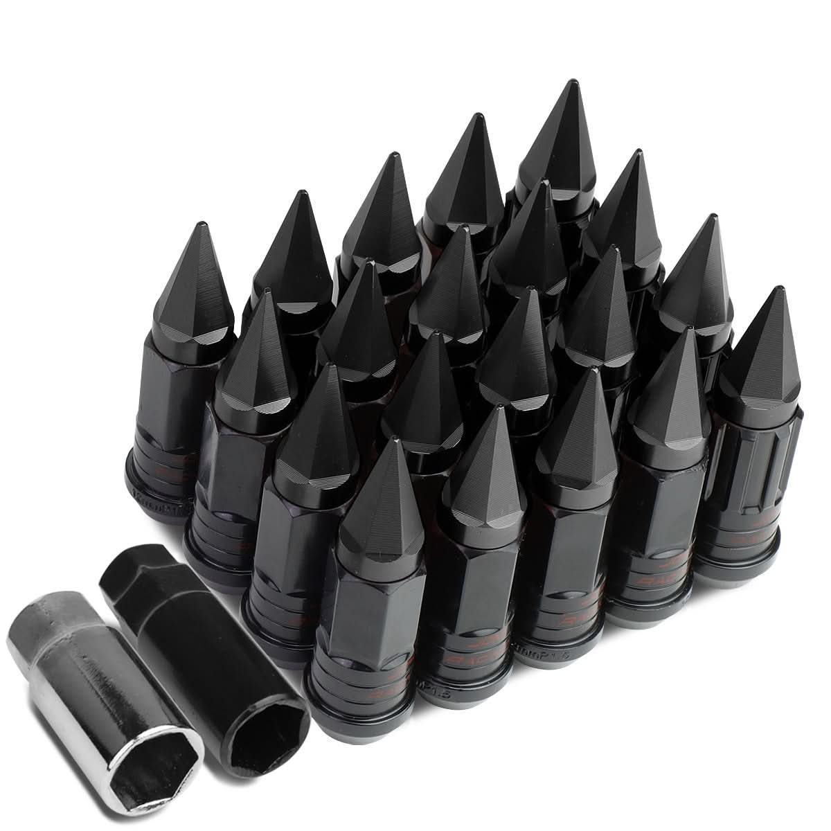 M12 x 1.5 Extended Spike Lug Nuts with Locks 16+4 Set Steel