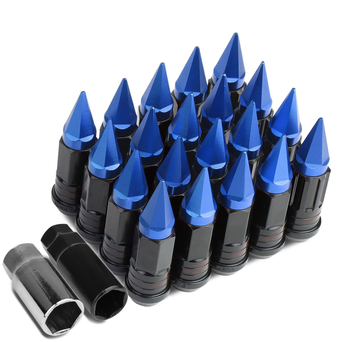 Steel Lug Nuts M12x1.5 Extended Grooved Shank Blue Spike 16pcs + 4 Locks